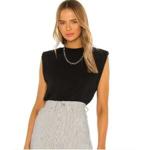 Alice & Olivia Braxton Shoulder Pad Sleeveless Crewneck Tee I M